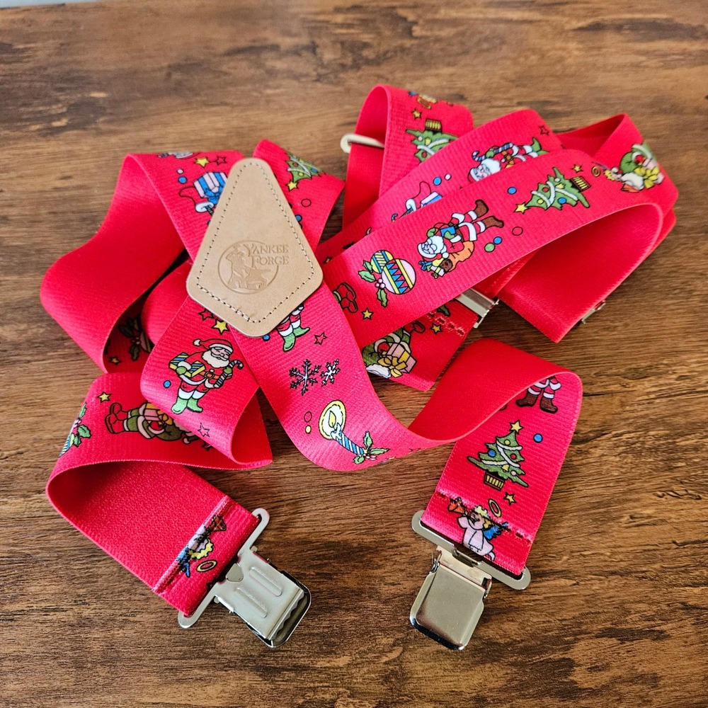 Yankee Forge Mens Christmas Suspenders‎ Red Santa Claus Holiday Clip On Braces